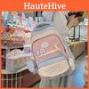 Color Blocked Simple Letter Pattern Student Backpack With Badge And Pendant