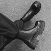 2024 new autumn high-top leather shoes platform heightening Chelsea boots men's British Martin boots 16773-J