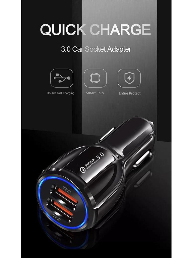Dual USB QC3.0 Car Charger for Samsung & Huawei - Fast Charging On-Board Adapter