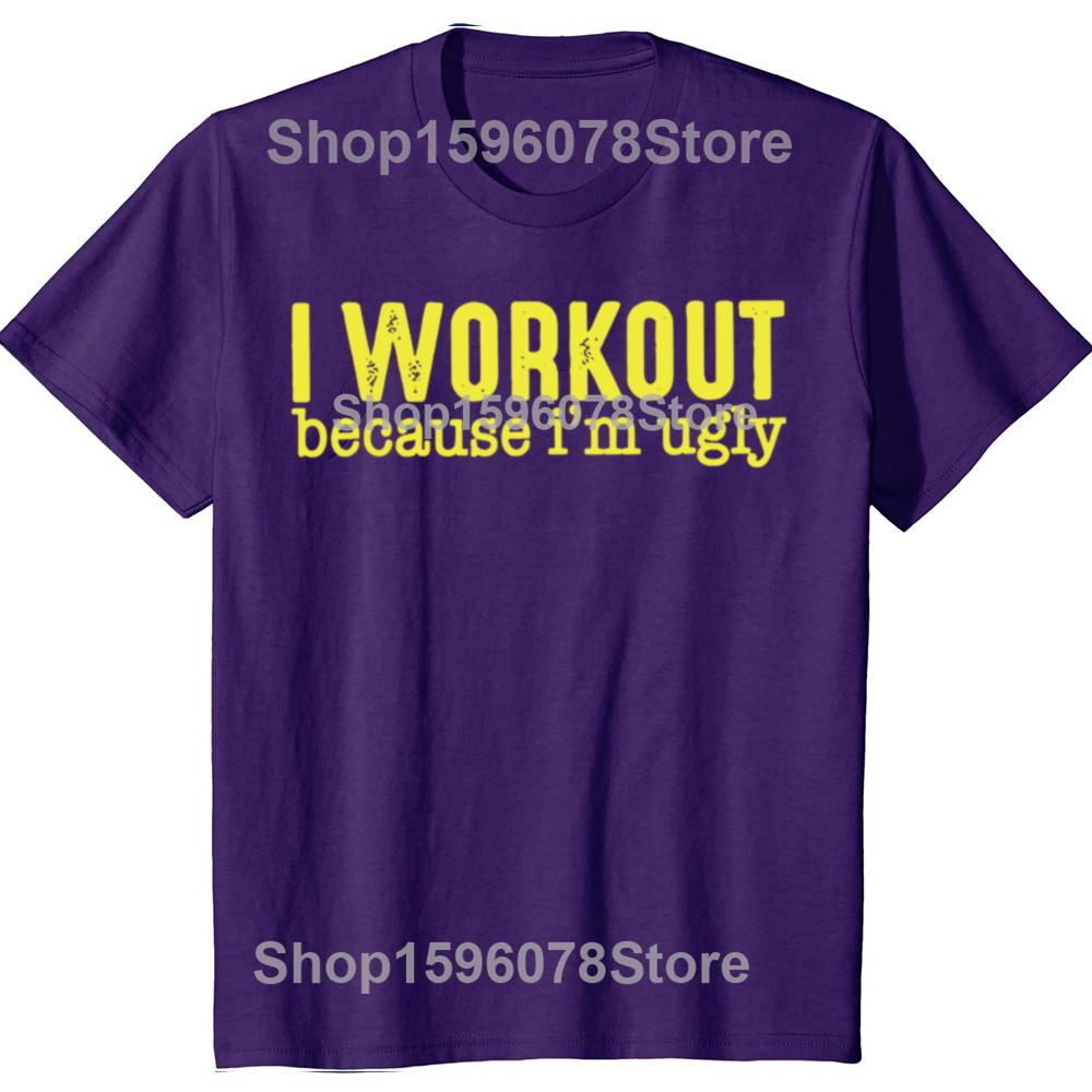 Ретро Футболка I Workout Because I'm Ugly для любителей фитнеса и тренажерного зала, с короткими рукавами, 100% хлопок, мягкая, унисекс, размер ЕС