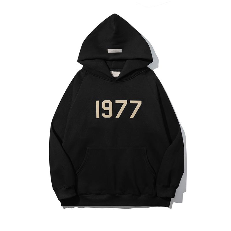 Толстовка с капюшоном с буквенным принтом '1977' - Унисекс, Уличный стиль, Осенне-зимние essentials