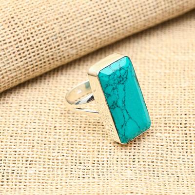 Ослепительное кольцо с бирюзовым драгоценным камнем из стерлингового серебра 925 пробы Санта-Роза, ювелирные изделия ручной работы, прекрасное кольцо