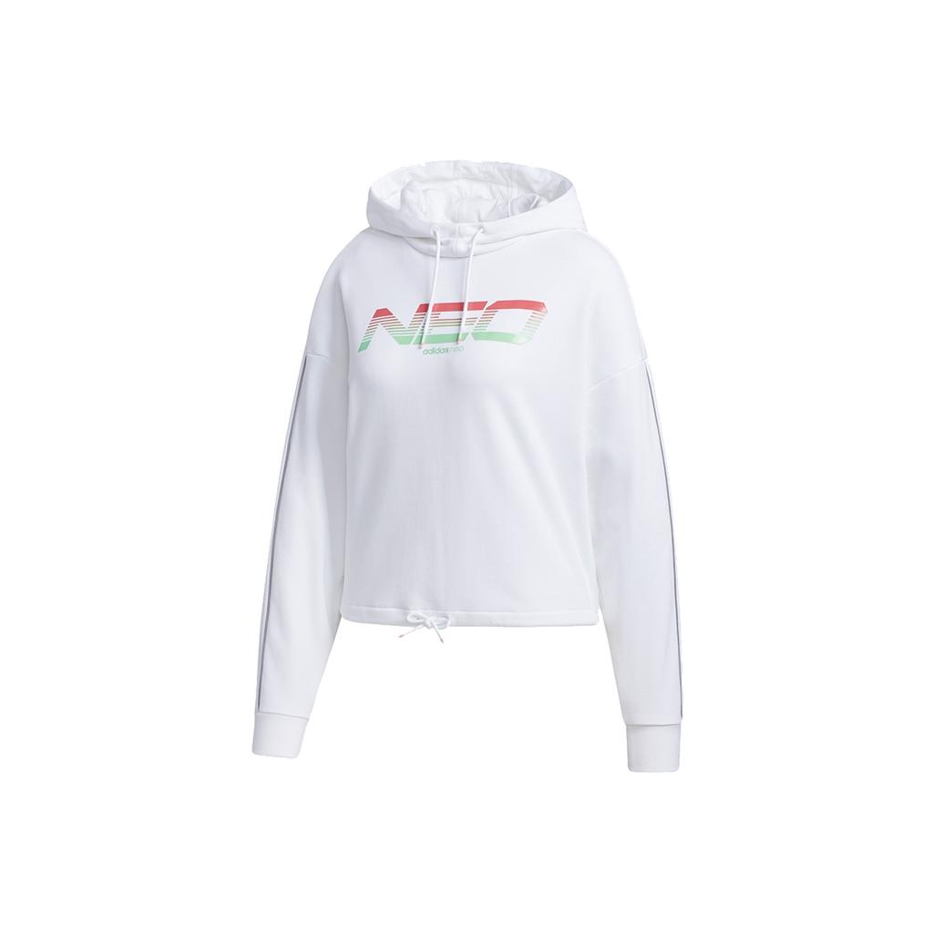 adidas Neo Ss Nov Swh с буквенным принтом, свободная толстовка с капюшоном, женские топы, белые, GL6066