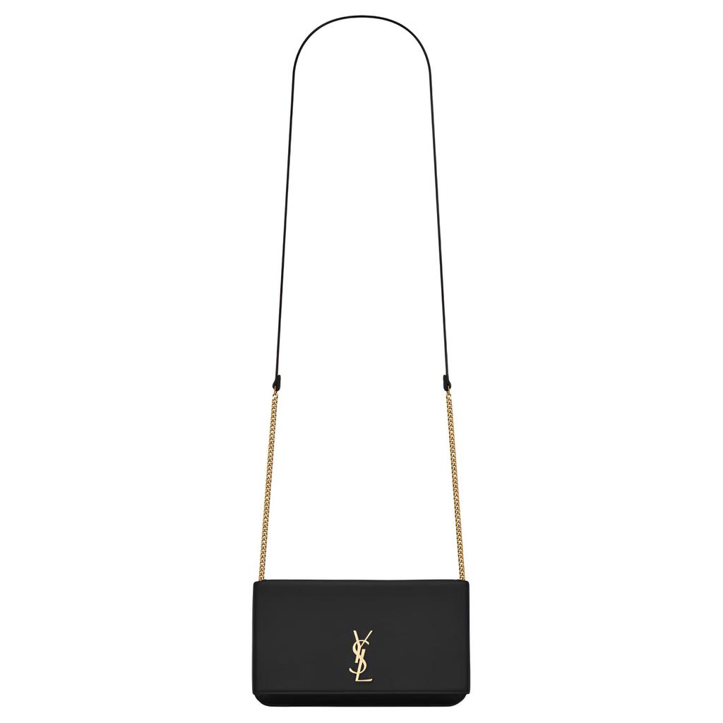 Saint Laurent Ysl Monogram Gold Logo Calfskin Smooth Leather Crossbody Phone Bag Women bags Black 635095-0U40J-1000