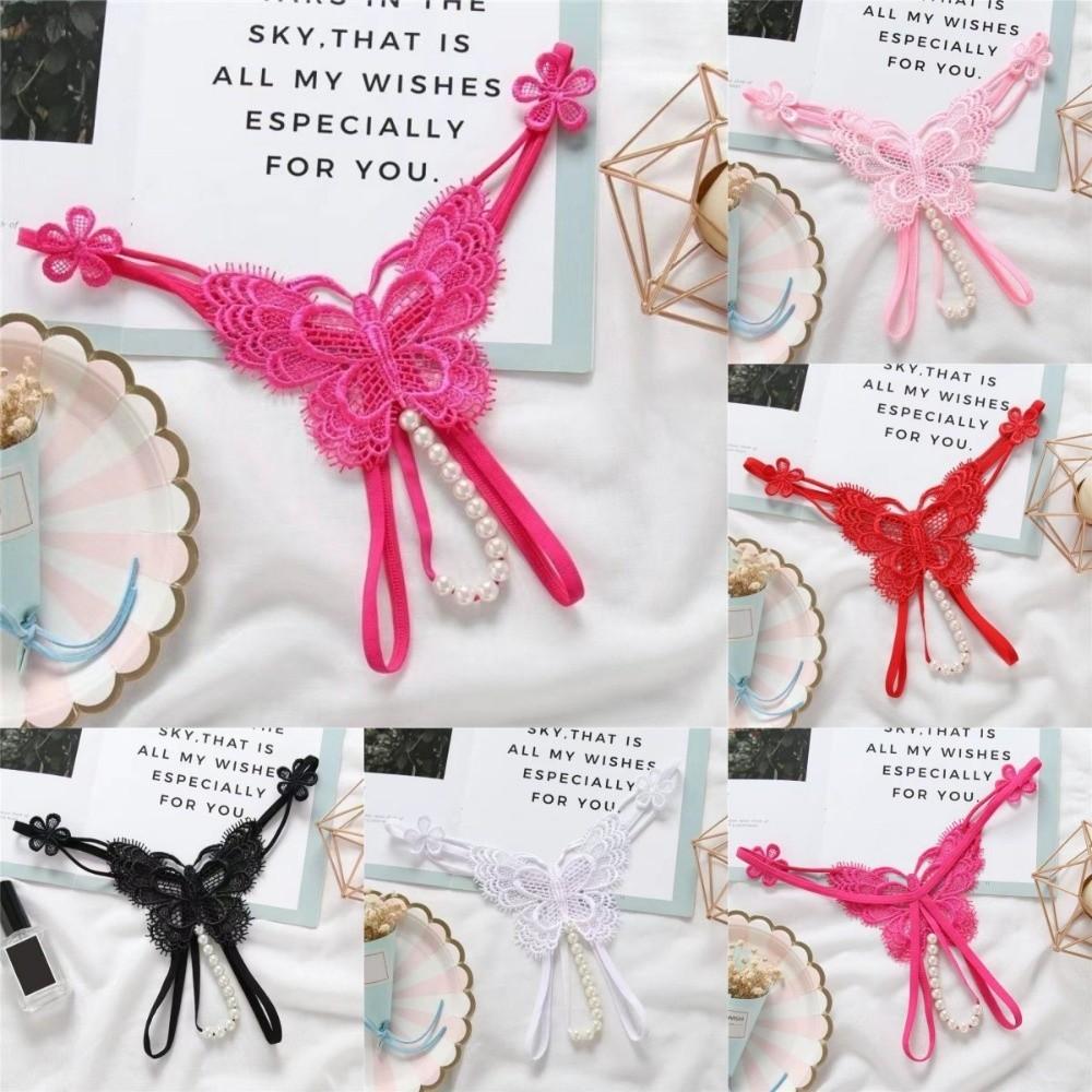 Hollow Open Crotch Underwear for Women Low Waist Thin Belt Thong Lace Pearl Panties  Women