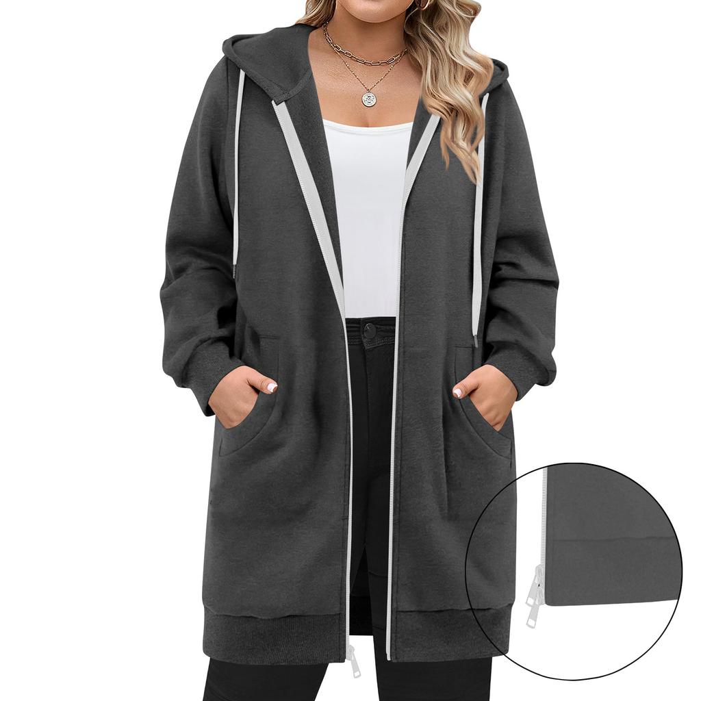Women's Zip Up Hoodies Long Sleeve Long Tunic Sweatshirts Oversized Fleece Casual Fall Jacket Coat With Pocket