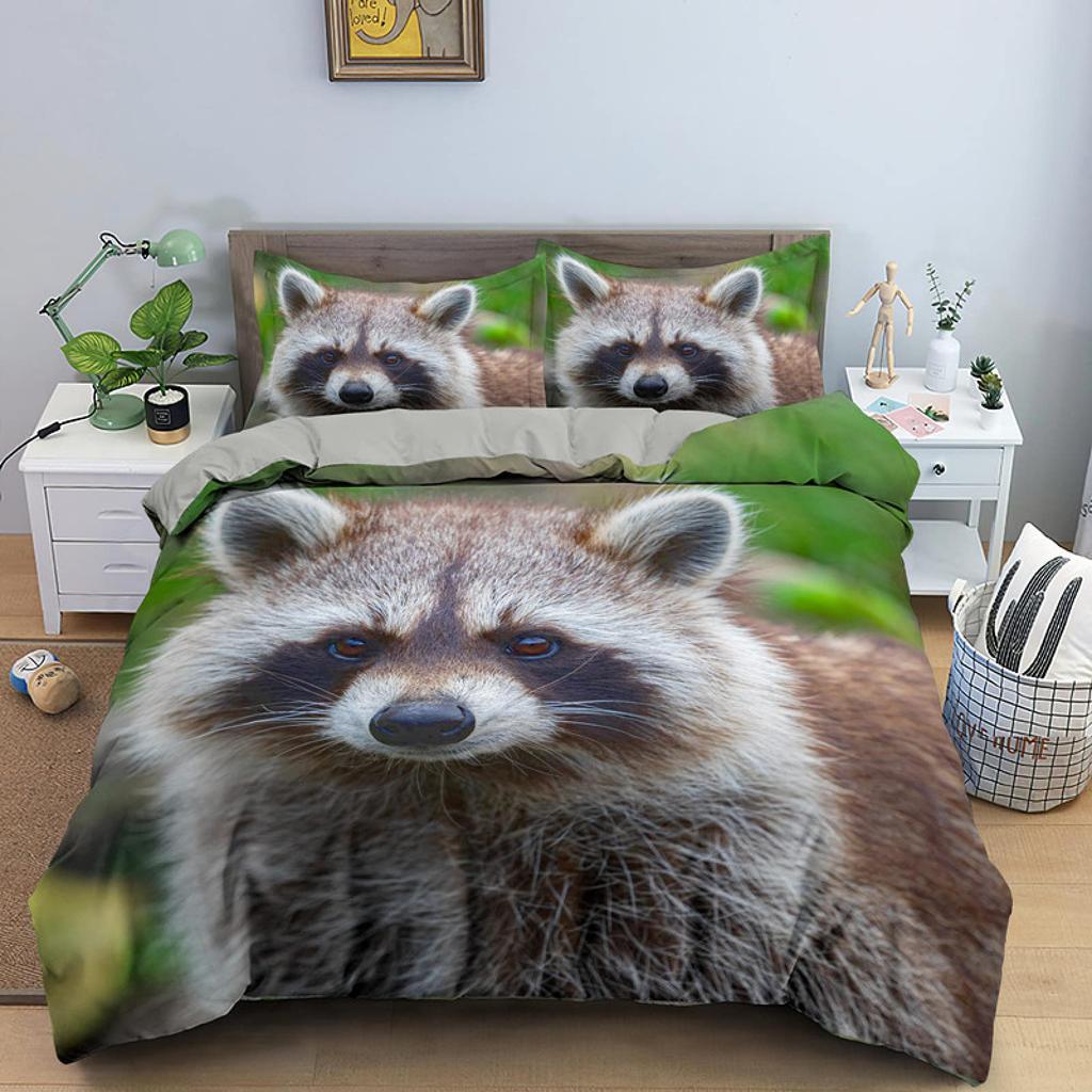 Пододеяльник с изображением енота размера King Queen, комплект постельного белья с милым рисунком в виде животных, чехол из 2/3 предметов из полиэстера, пододеяльник