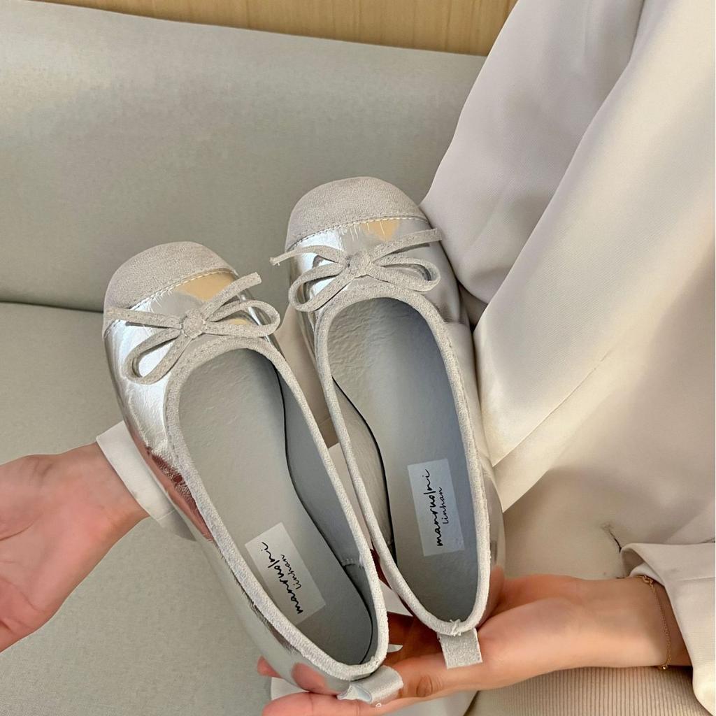 Flat-bottomed Gentle Evening Shoes French Small Red Single Shoes Women's Shoes 2025 Spring and Autumn Soft-soled Silver Ballet Shoes
