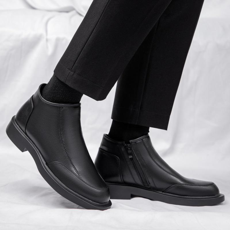 Мужские ботинки челси 2025 Зимние флисовые кожаные ботинки Мартина Мужские ботинки в британском стиле Боковые молнии Низкий верх Короткие ботинки Тренд