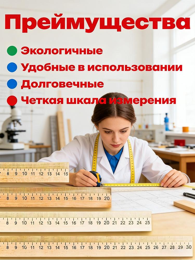 Набор из 4 деревянных линеек (15см,20см,25см,30см)