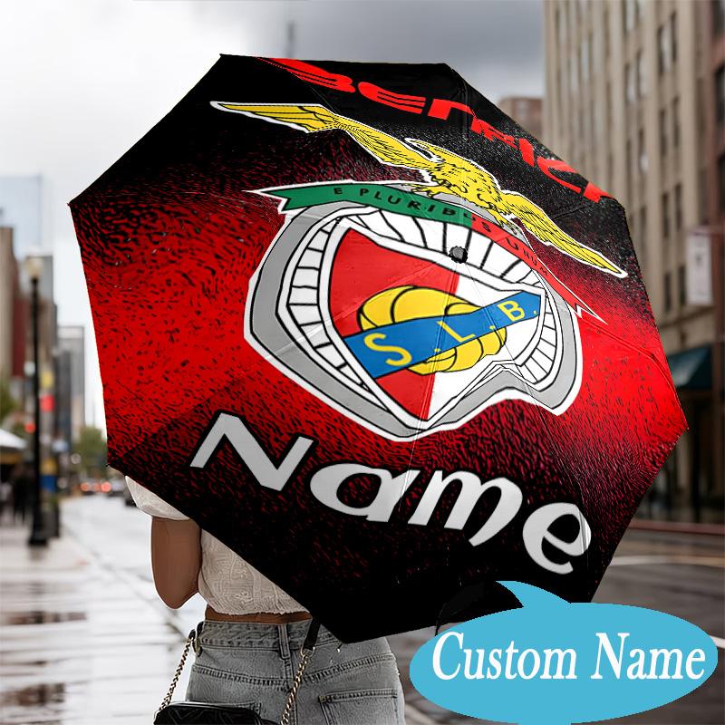 Custom Name Benfica Football Crest Umbrella Folding Umbrella, Automatic Umbrella - 8-Frame for Travel, Casual Lightweight Personalized Gifts