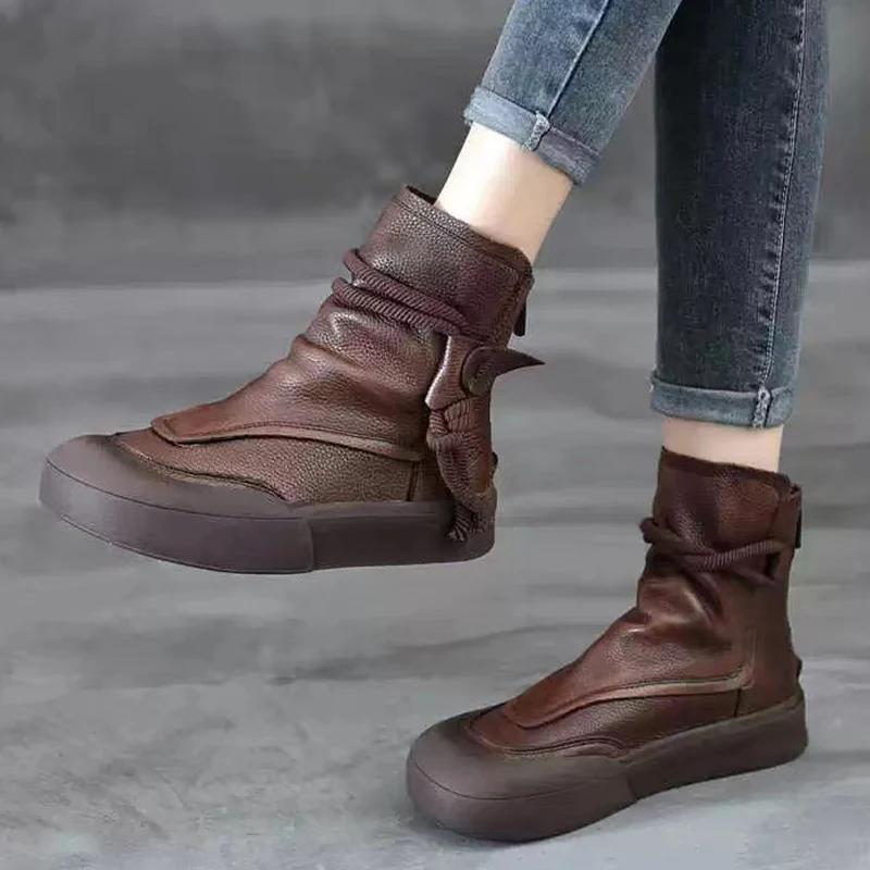 Женские ботильоны на платформе для снега, кожаные туфли на плоской подошве, зимние дизайнерские новые трендовые классические ботинки Oxford Walking Mujer Zapatillas