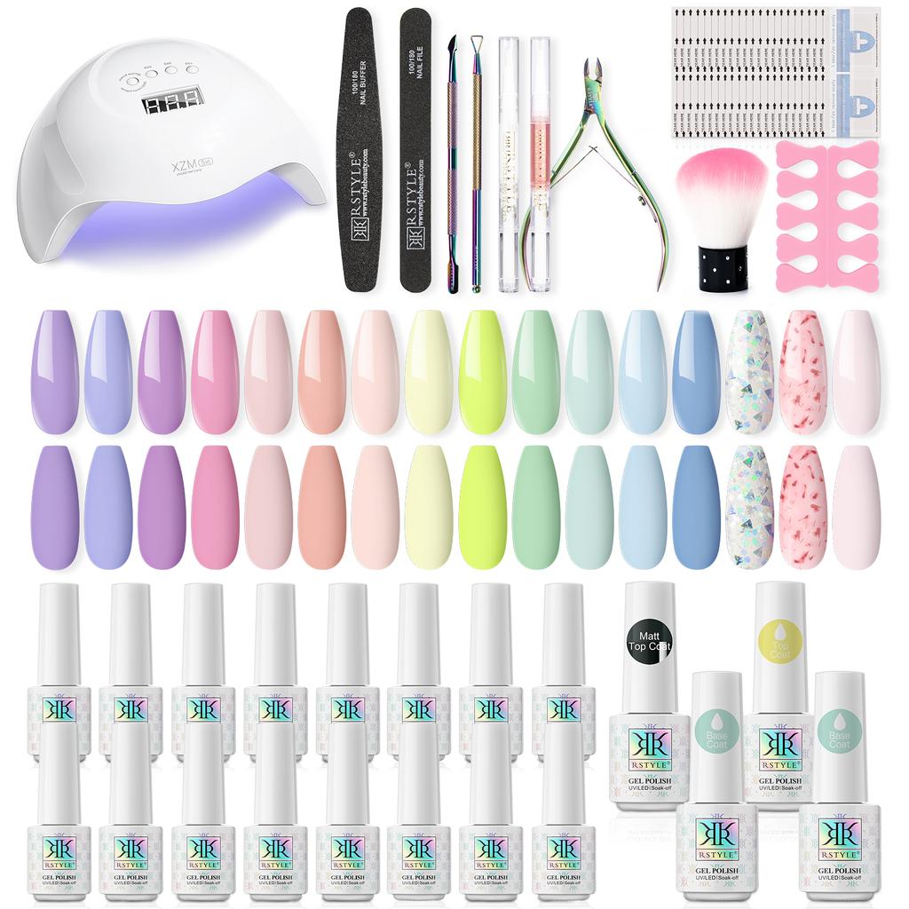 168 Вт Лампа для ногтей Сушилка для ногтей Гель-лак для маникюра Набор инструментов 20 шт. Базовое верхнее покрытие Гель-лак для ногтей Яркий цвет УФ-гель-лак с инструментом для дизайна ногтей
