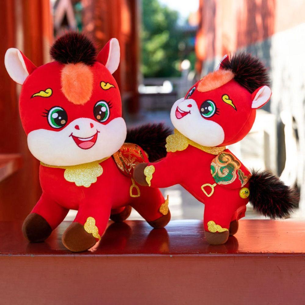 Cute Horse Stuffed Animal PP Cotton Filling Zodiac Doll Gift Plush Mascot Toys Chinese New Year