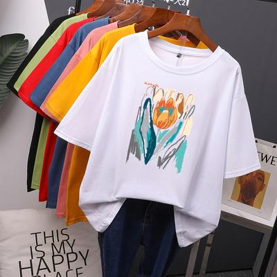 Футболка с цветочным принтом, винтажные футболки большого размера, женская уличная одежда, женские топы, футболки