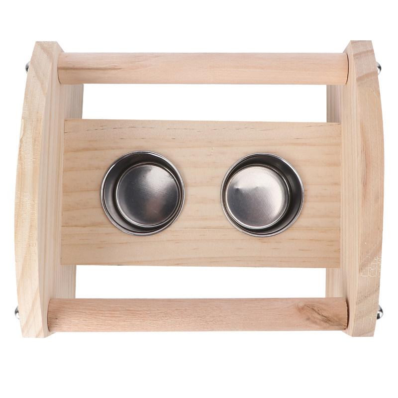 1Pcs Wooden Bird Stand Shelf Sturdy Parrot Perching Pole Stainless Food Cups Cage Training Bar Portable Supplies
