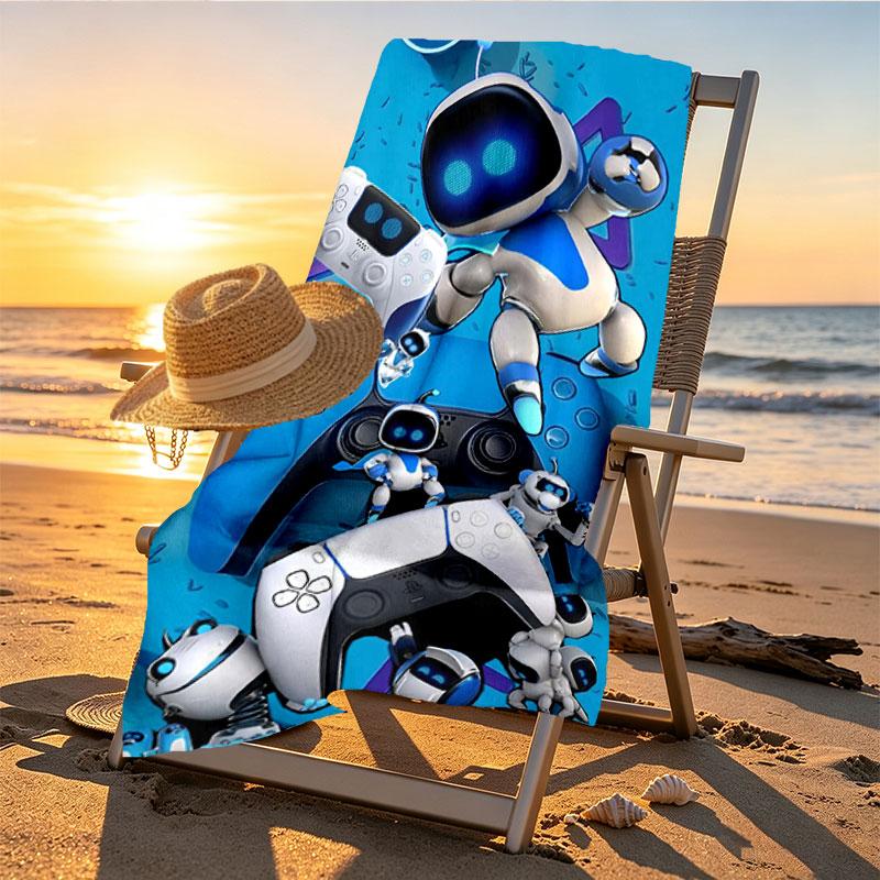 Cosmic Bot Crew Print Beach Towel Design, Soft, Lightweight. for Home Bathroom, Spa, Pool, Yoga, Surfing, Camping, Gift for Family, Friend