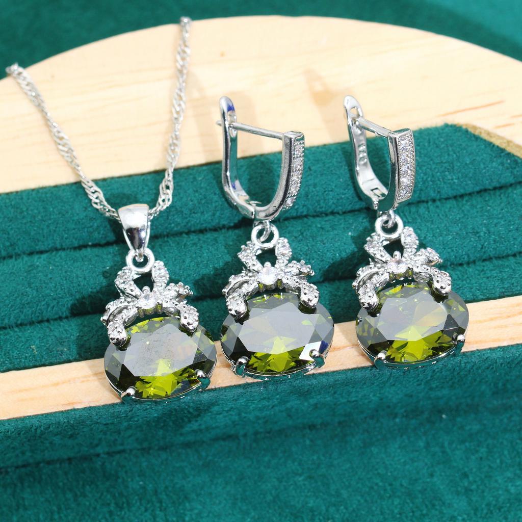 Accessories Zircon Inlaid Necklace Earrings Ring Jewelry Set