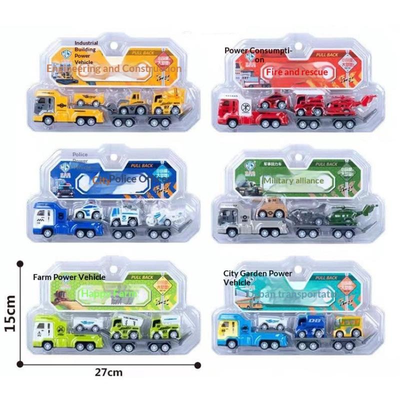 Plastic Fire Truck Model Toy Set for Kids Engineering Construction Pull Back Car Creative Educational Gift for Boys Birthday