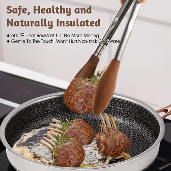 Деревянные щипцы для приготовления пищи Кухонные щипцы из нержавеющей стали Зажим для еды с фиксатором Термостойкие кухонные принадлежности Набор для гриля Сервировка