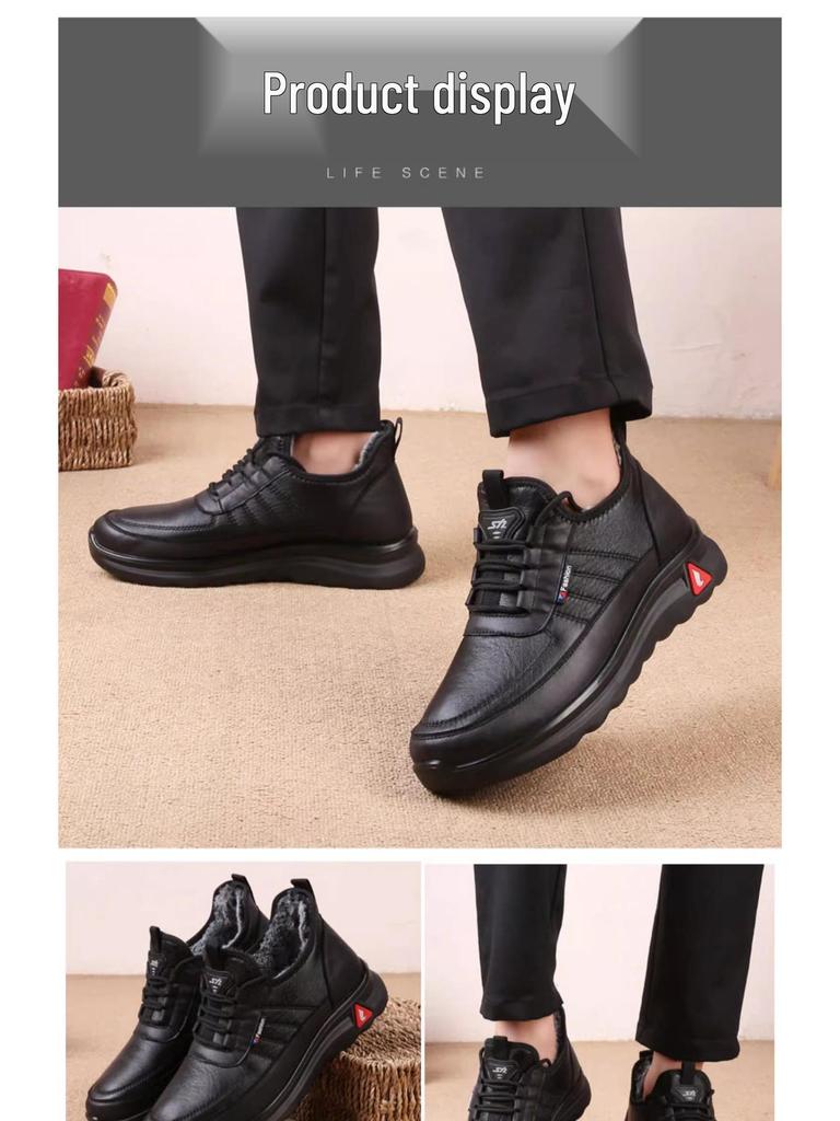 Men's Winter Waterproof Cotton Shoes, Plush Lined, Non-Slip Soft Sole for Comfort and Warmth