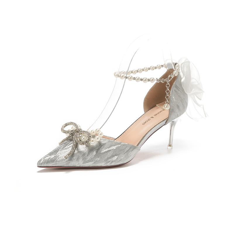 Летние женские босоножки с роскошным острым носком, украшенные стразами, бантом и цветком, на шпильках, банкетные свадебные туфли на высоком каблуке