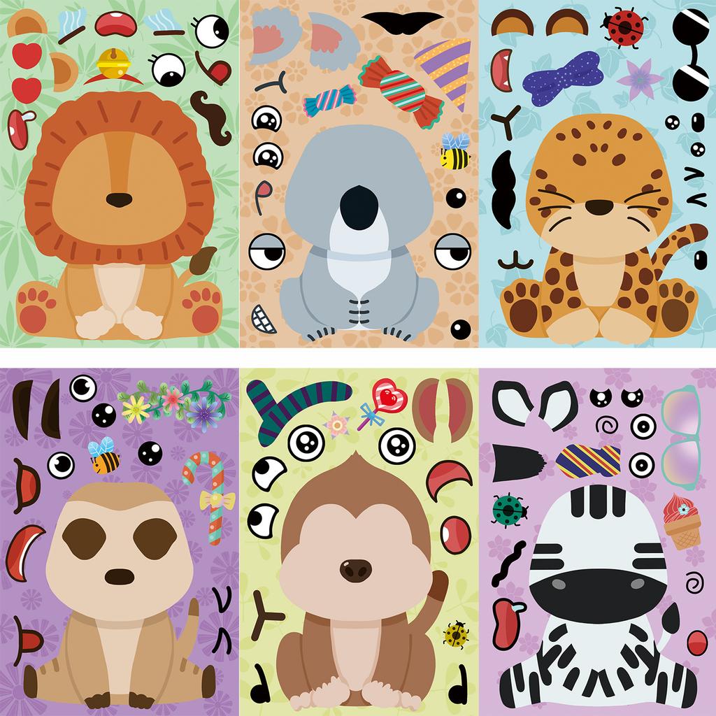 8 Cartoon Animals Make A Face Face Change Sticker DIY Hand Account Small Card Mobile Phone Case Decoration