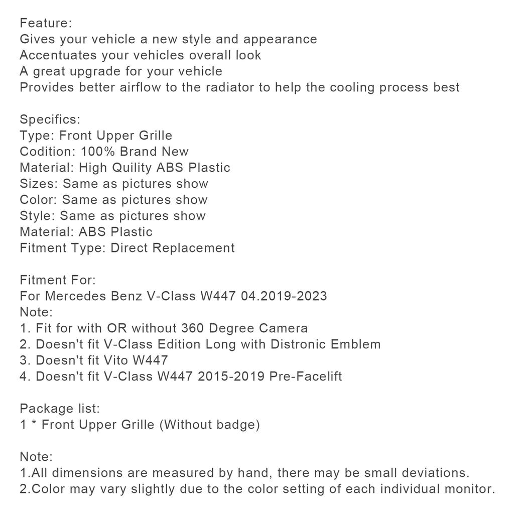 Передняя верхняя решетка радиатора подходит для Mercedes Benz V Class W447 2020-2023