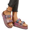 Fashion Retro Thick Bottom Double Buckle Rhinestone Cork Slippers Women's Casual Slippers Omns Lippers