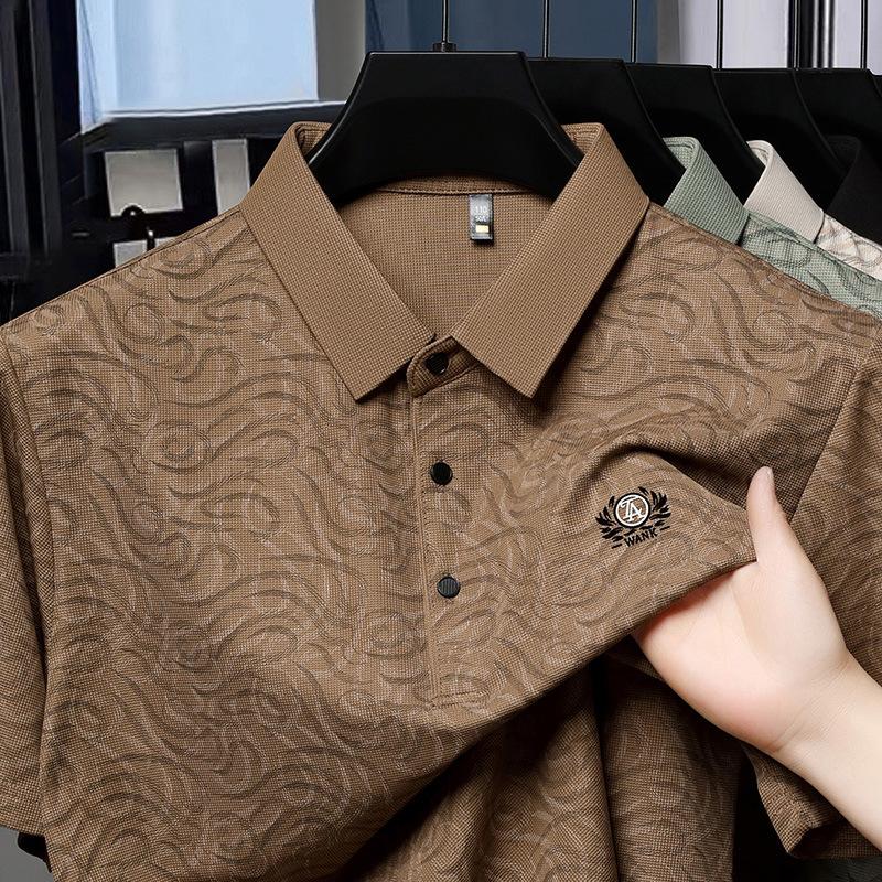 Мужская рубашка поло с коротким рукавом, мужская легкая роскошная высококачественная дышащая тонкая футболка с коротким рукавом и принтом