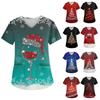 Women's V-neck Christmas Print Short-sleeved Pocket Side Slit Uniform Top