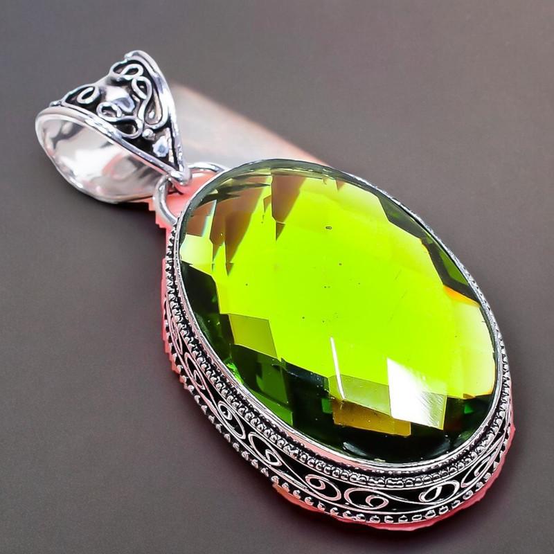 Peridot Gemstone Handmade 925 Sterling Silver Jewelry Pendant 2.17" AH-755