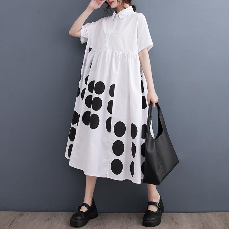 DIMANAF 2025 Plus Size Women Summer Dress Lady Basic Long Dress Printing Loose Vintage Maxi Casual Button Dress