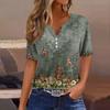 Women's T Shirt Tee Print Button Short Sleeve Daily Weekend Fashion Basic V- Neck Regular Top