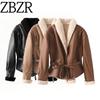 Za New Fall Women's Clothing 2025 Fashion Style Fashion Suede Faux Lamb Wool Jacket Shoelace Short Coat