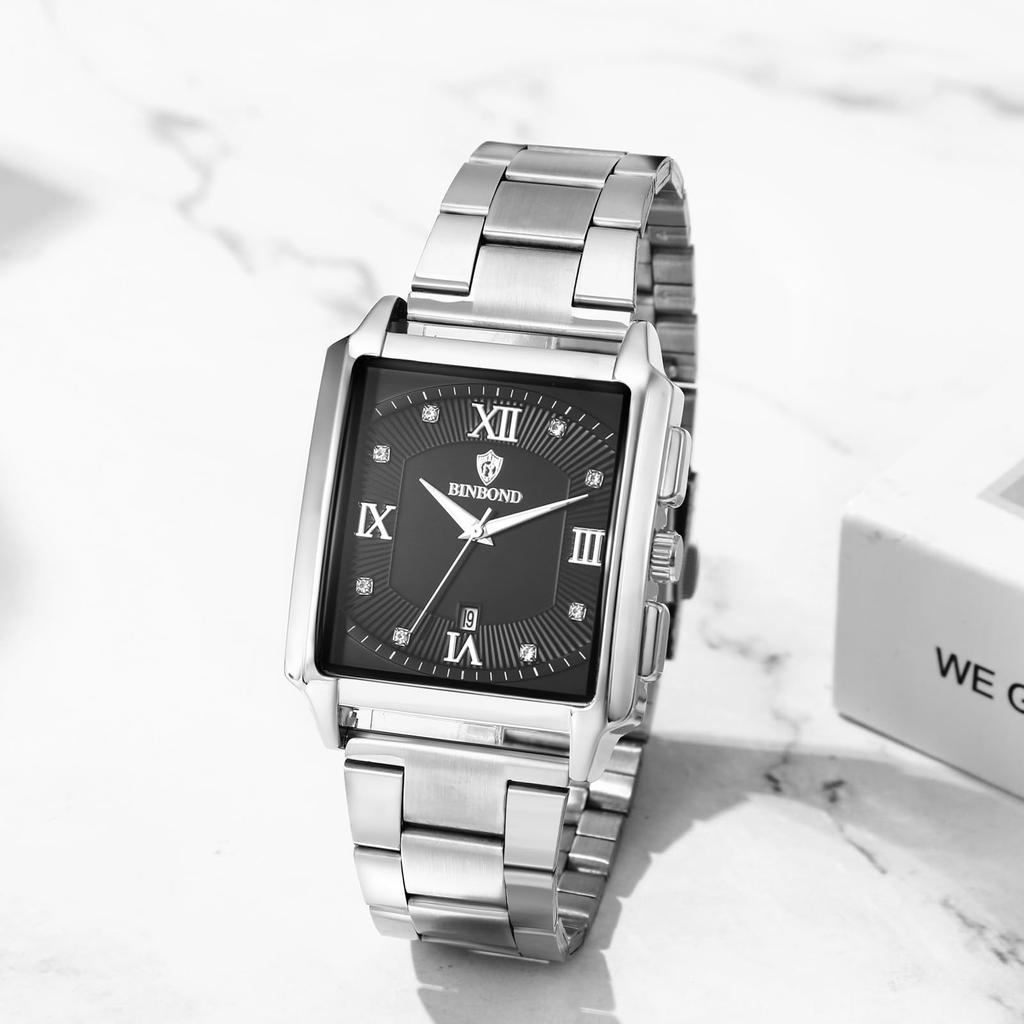 Квадратный календарь с римским алфавитом, аналоговые светящиеся 3ATM водонепроницаемые кварцевые часы с ремешком из нержавеющей стали, повседневные стильные модные аксессуары на день рождения