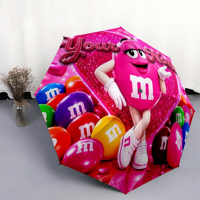 1 шт. Автоматический складной зонт - Узор M&M's с индивидуальным именем, Портативный и складной дизайн с 8 спицами, Рождественские и Новогодние подарки