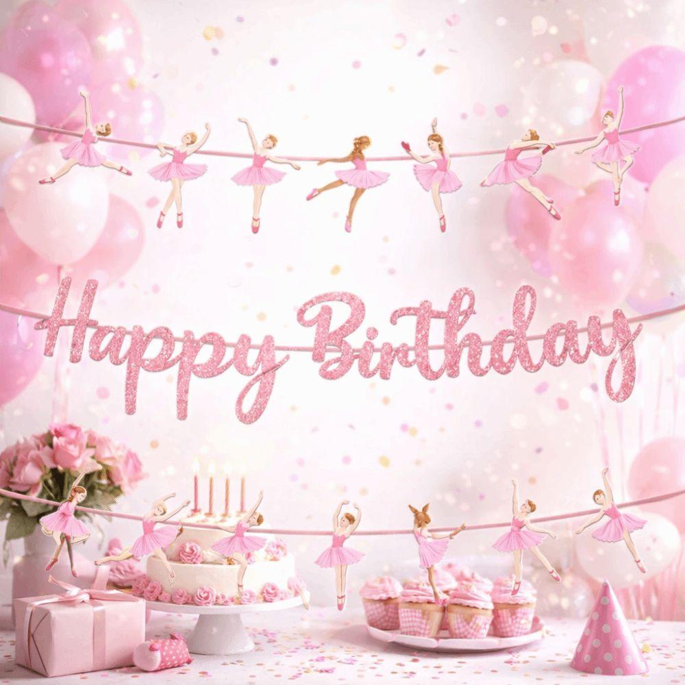 Paper Material Ballet Birthday Banner Pink Color Ballet Theme Set Birthday Party