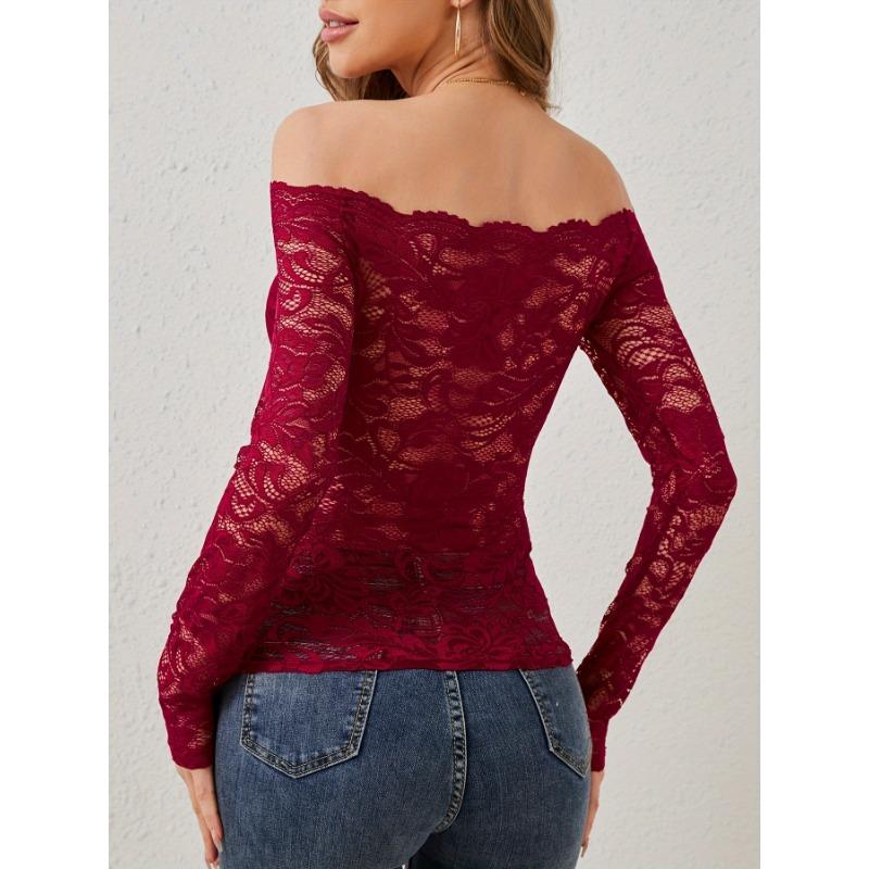Pure Desire Spice One Line Neck Lace Top Женская новая сексуальная облегающая футболка с V-образным вырезом и элегантным открытыми плечами с длинным рукавом