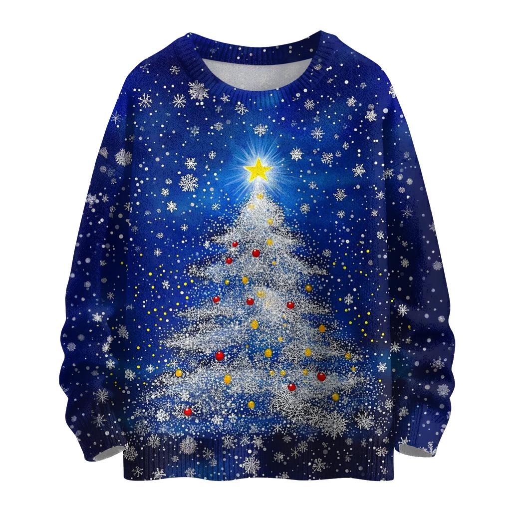 Ladies' Fashionable Casual Long Sleeved Christmas Printed Round Neck Knitted Yarn