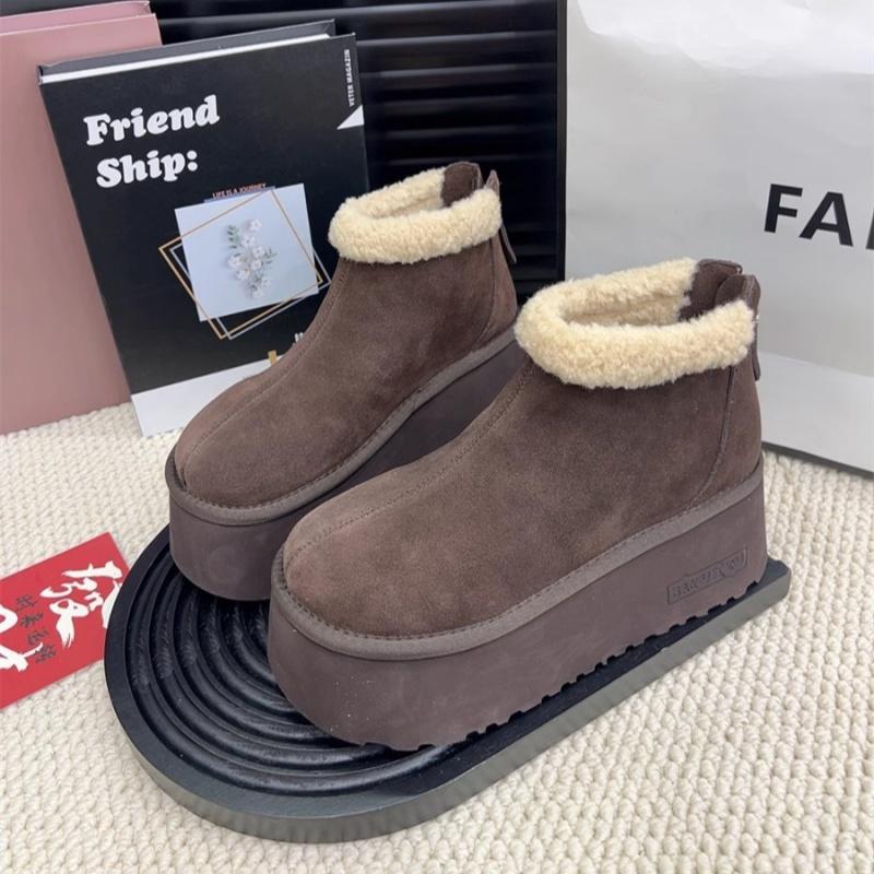 Ботильоны на платформе из замши и ботинок для снега, женские туфли на плоской подошве, меховые, теплые, хлопковые, брендовые, высокие каблуки, плюшевые, женские, зима 2025, тренд, ботинки Mujer