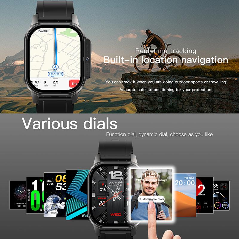 AMOLED экран 2.1 подключаемый GPS упражнения кислород крови HRV мониторинг сердечного ритма 4G телефон часы