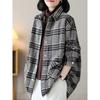 Women S Casual Loose Mid Length Plaid Jacket Spring Autumn