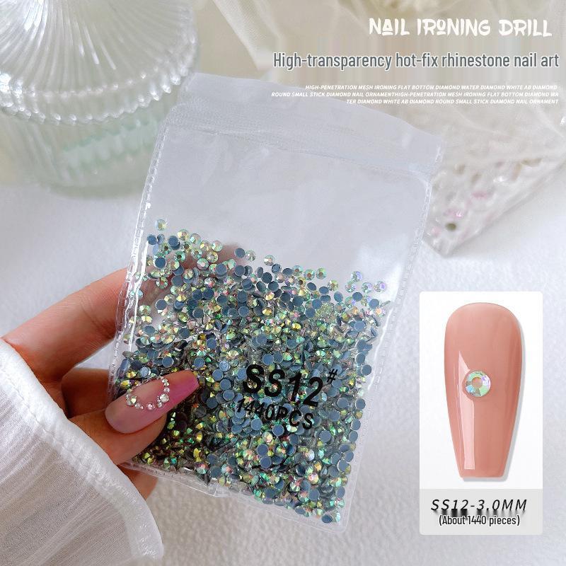1440-Piece Aurora White AB Transparent Round Nail Art Rhinestones - Non-Fall-Off Flatback Glass Diamonds