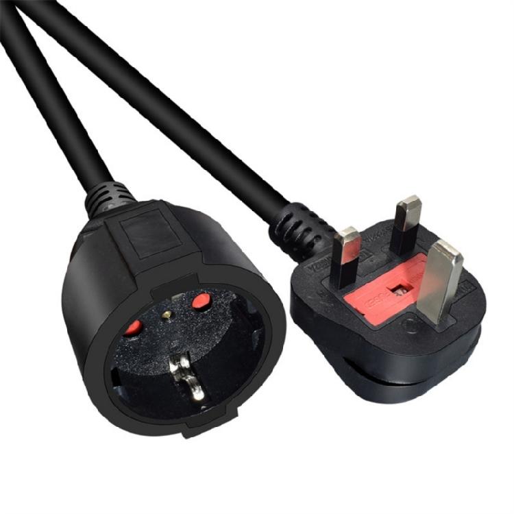 Portable Use Cable, EU 4.8mm Female Receptacle with British Three Pin Male End, Black Three Wire Cord for Mains Matching