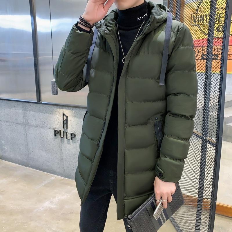 Large Size Men's Autumn and Winter Cotton-padded Clothes Men's Medium and Long Hooded Jackets Men's Thickened Warm Men's Cotton-padded Clothes