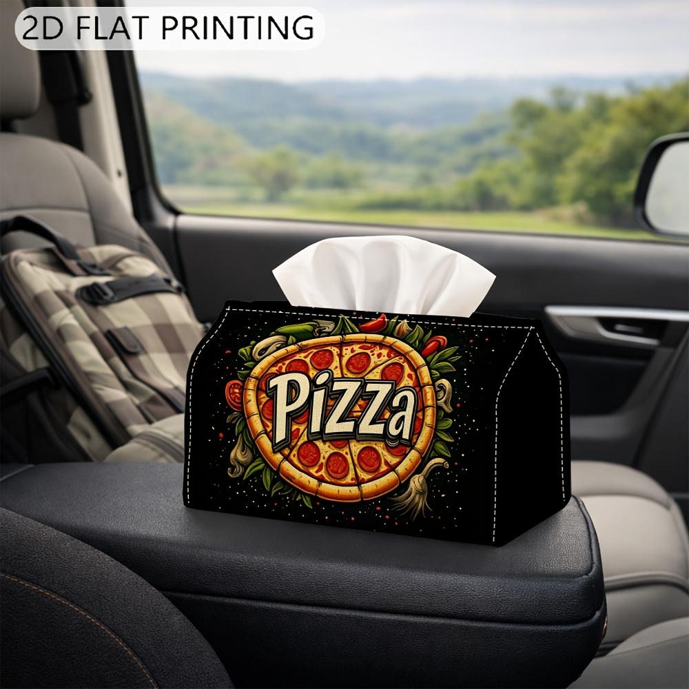 2D Flat 1pc Tissue Box Organizer, Vintage Food Art- Pizza Slice Text Design, Multifunctional Napkin Dispenser, Suitable for Home, Vehicle, And Event D