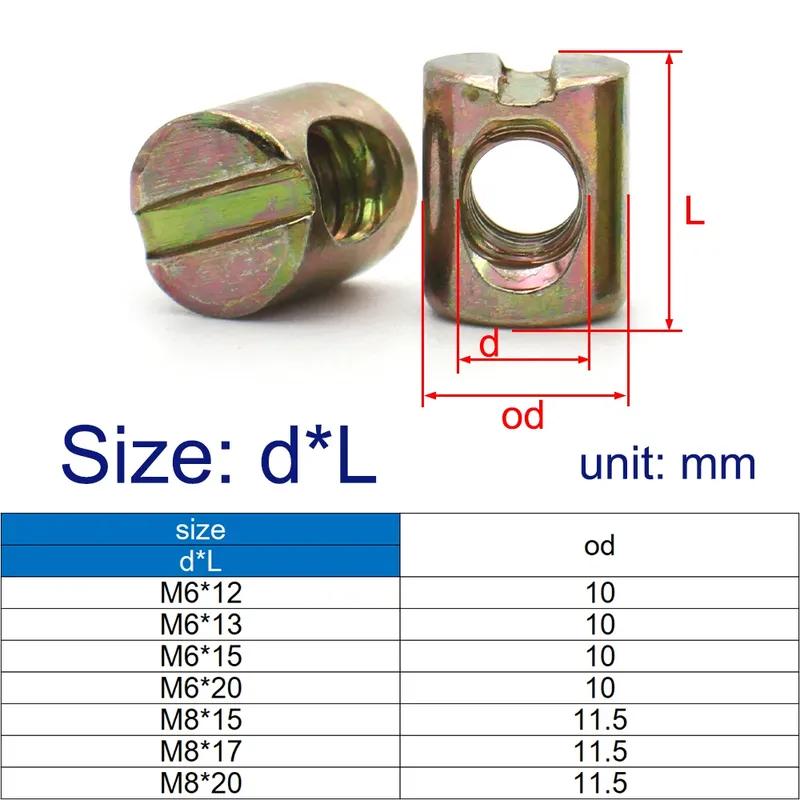 50/20/10pcs M6 M8 Barrel Bolts Hammer Embedded Nut Cross Dowel Slotted Fittings for Beds Crib Chairs Horizontal Hole Nut