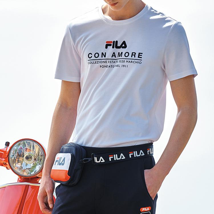 Fila Logo Print Crew Neck Loose Short Sleeve T-Shirt Men Tops Standard-White F11M028114G-WT