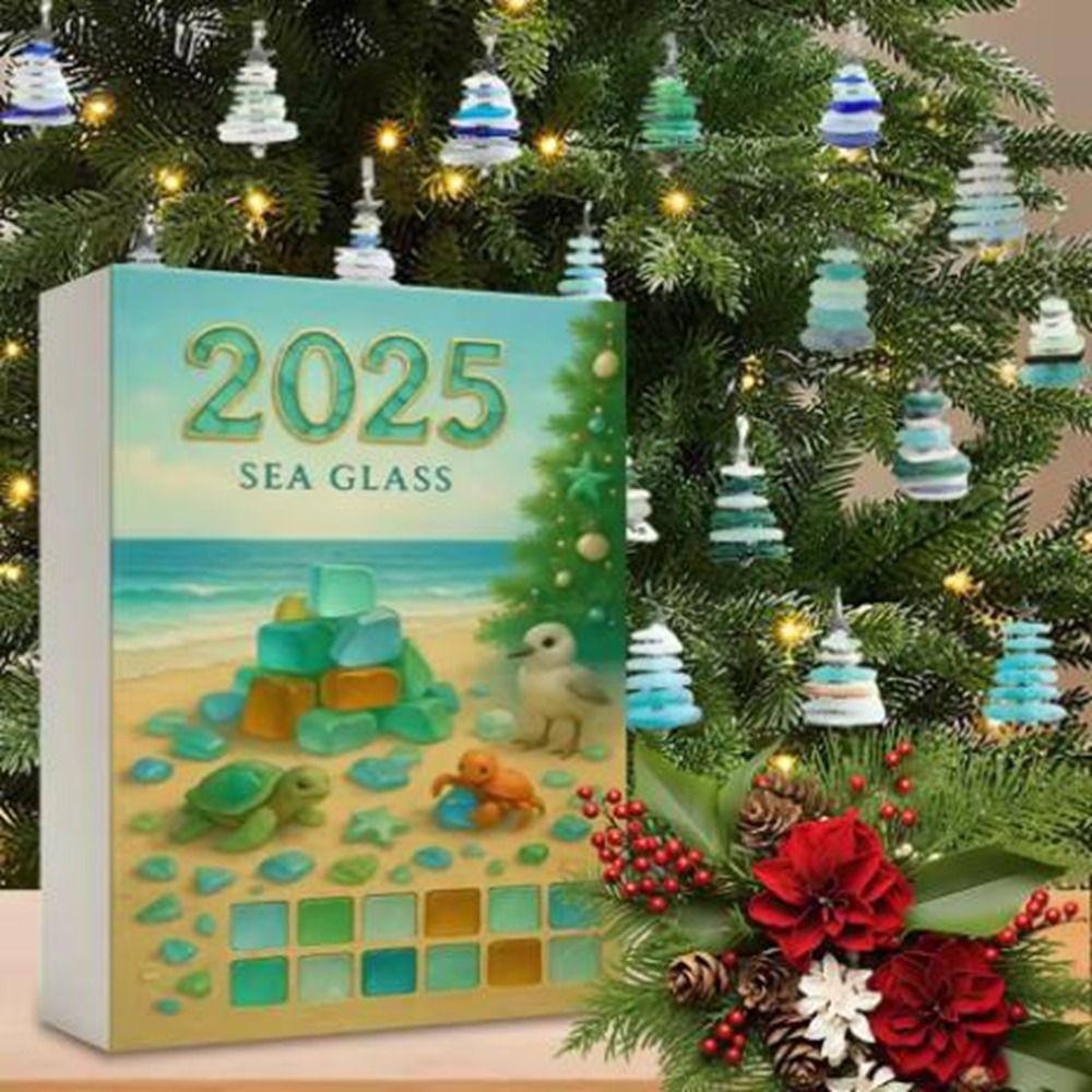 Акриловый Рождественский Адвент-календарь в виде морского стекла, в форме дерева, подвеска на елку, центральный элемент